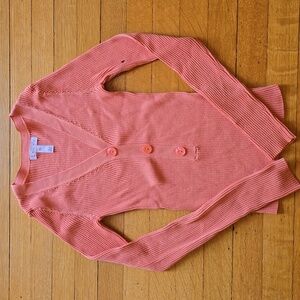 LEITH, Ribbed Knit, Button-Front Cardigan Top, EUC, Coral, Women's XXS